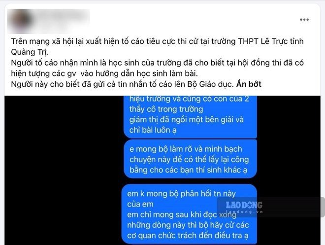 Quảng Trị họp khẩn, xác minh phản ánh tiêu cực tại một điểm thi tốt nghiệp THPT