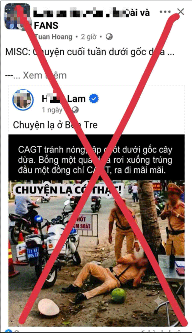 CA tỉnh Vĩnh Long lên tiếng tin ‘CSGT tránh nóng, lập chốt dưới gốc cây dừa’ bị dừa rơi trúng tử vong