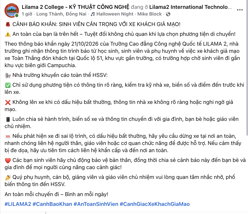 1 Trường Cao đẳng bất ngờ phát thông báo khẩn: Sinh viên bị xe khách chở đến gần biên giới Campuchia